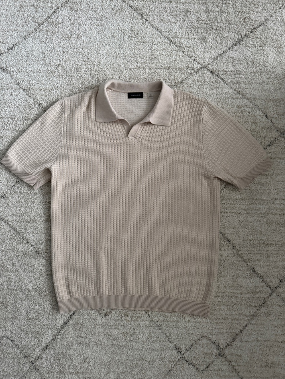 Tahari Men’s Short-Sleeve Knit Polo in Beige